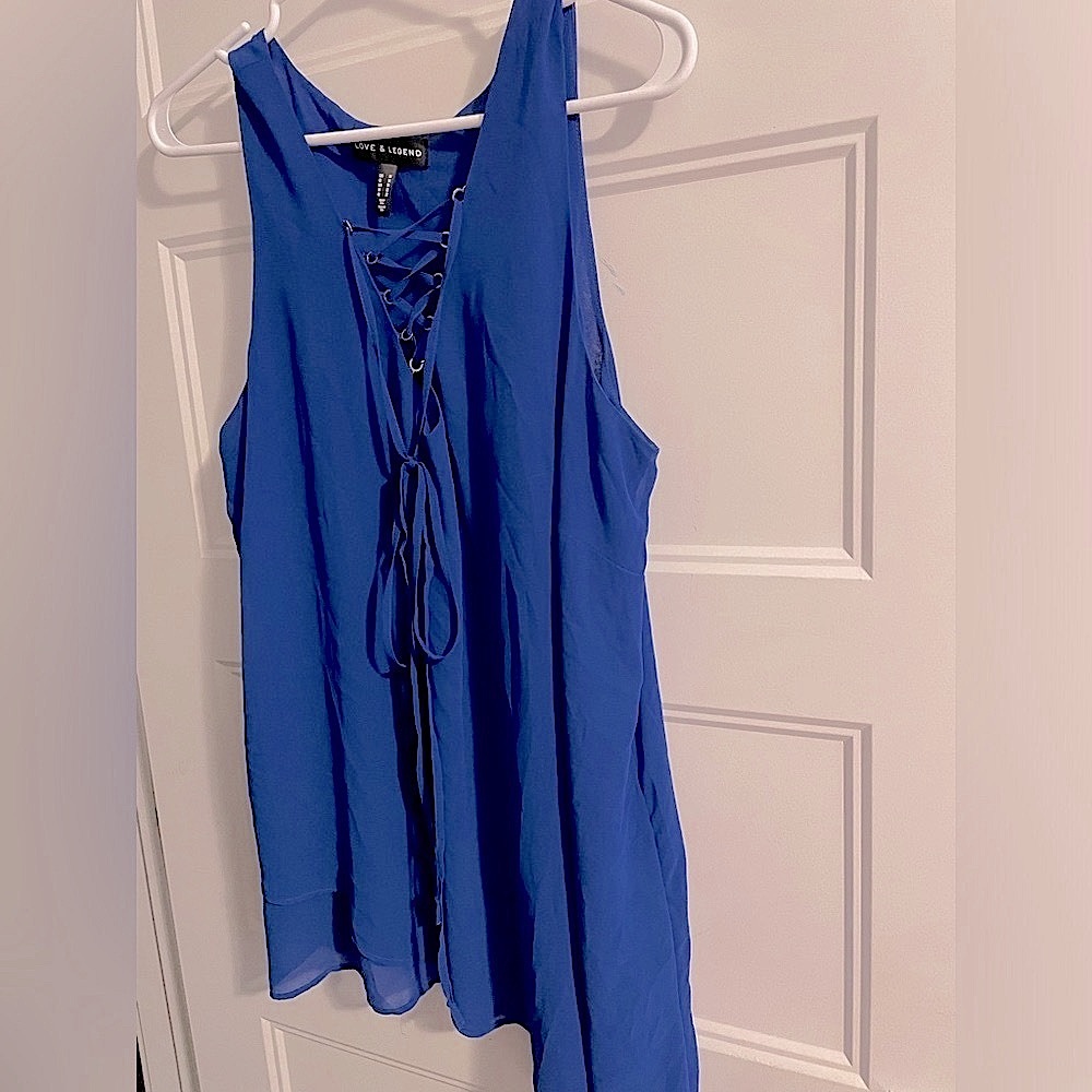 Love & Legend asymmetrical lace blue tank top size 18 for women